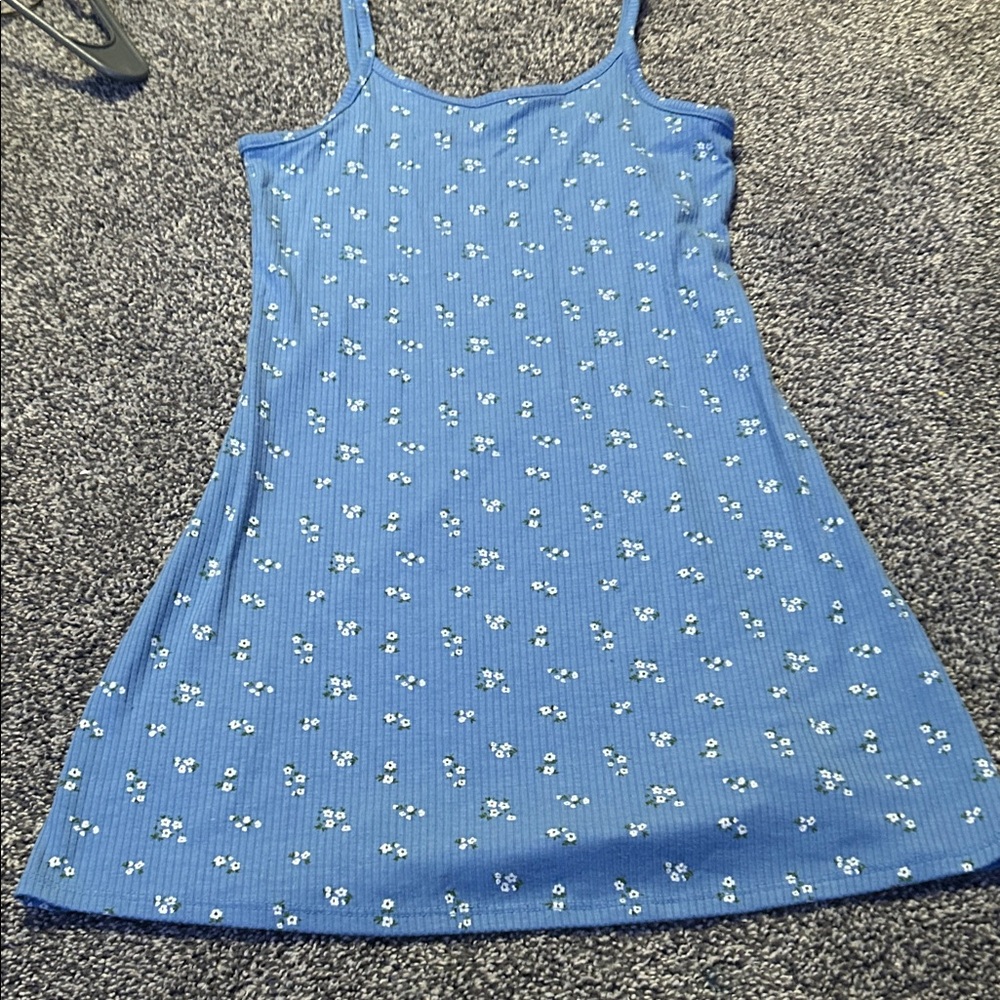 art class Blue Floral Ribbed Tank Dress